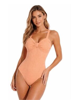Magnolia Place Swim Peach One Piece Ribbed Bow NWOT 6 Available M, L, XL, 2XL